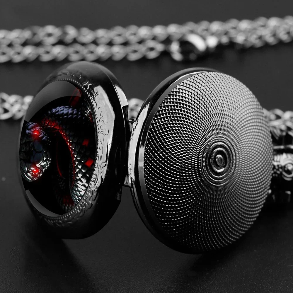 ساعة جيب كوارتز على شكل قبة زجاجية على شكل ثعبان - سلسلة متينة ومينا أرقام عربية، هدية إبداعية للرجال والنساء