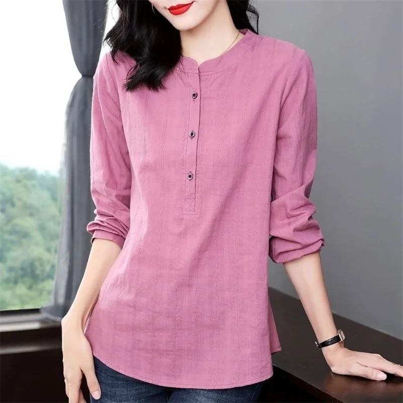 Woman Spring Autumn Style Blouses Shirts Lady Casual Long Sleeve Stand Collar Blusas Tops DF4850