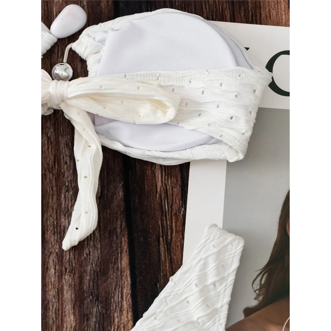 Sexy Bandeau-Bikini mit Sarong, ausgeschnittenes Design, Damen-Badeanzug, dreiteiliges Bikini-Set, Badebekleidung, Badeanzug, Modell V5583. – Detail 22