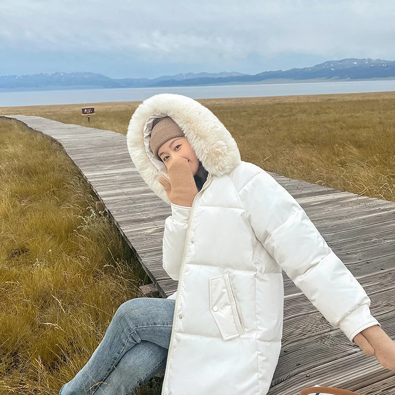 

2023 Women's Winter New Casual Loose Solid Color Bread Parkas Warm Down Cotton Jacket