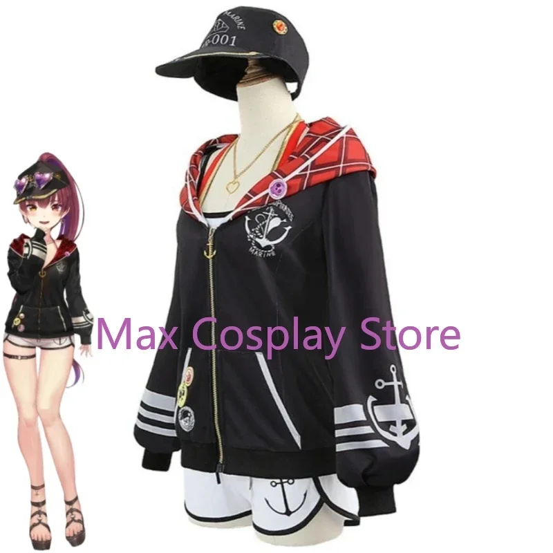 Max Cos YouTuber VTuber Hololive Fantasy Houshou Marine BBA Cosplay Costume Wig Anime Sexy Woman Uniform Swimsuit Halloween Suit