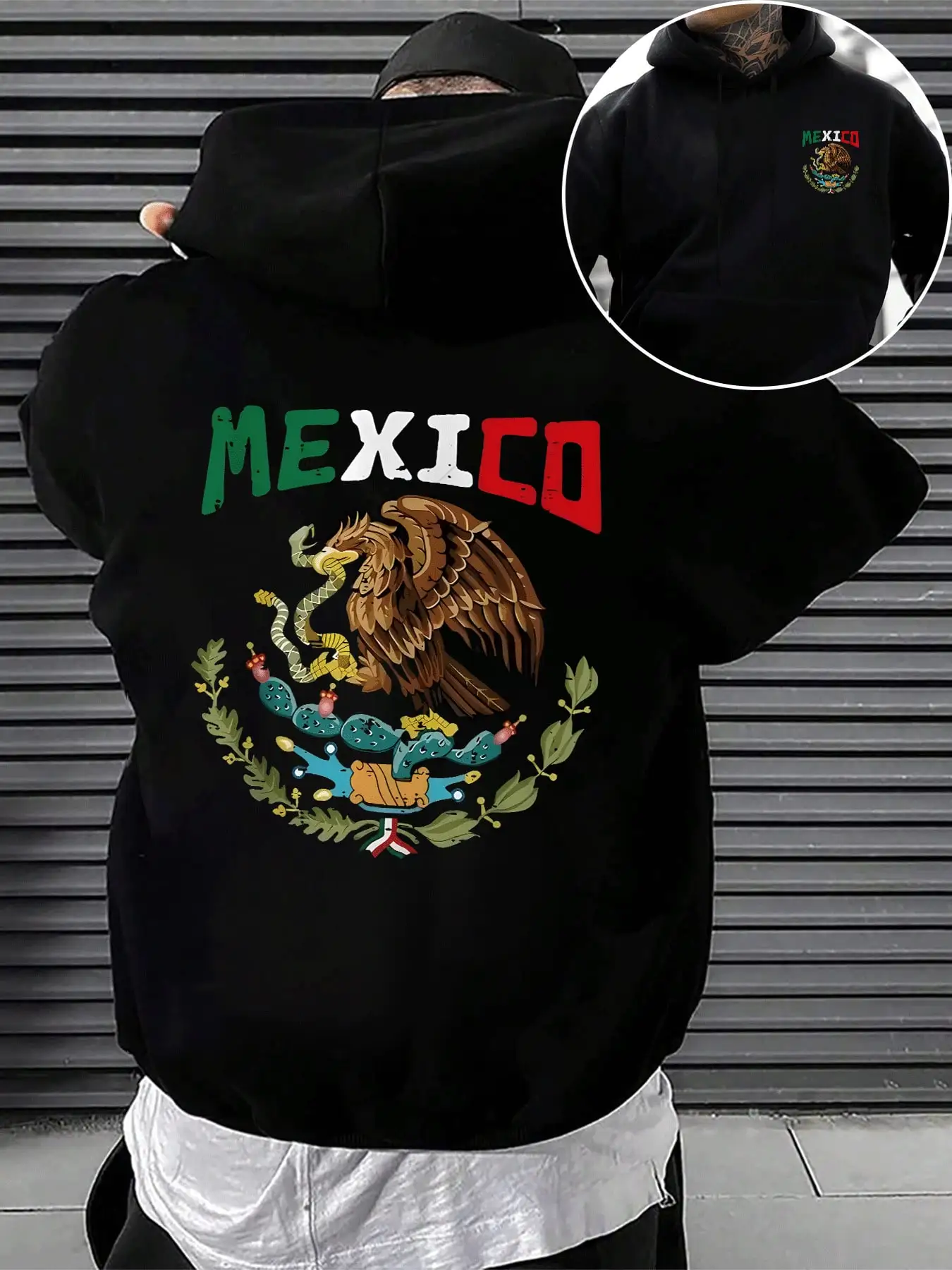 بلوفر رجالي بغطاء للرأس يتميز برسومات شعار نسر وأفعى المكسيك، ملابس خارجية مريحة وأنيقة لملابس غير رسمية #1