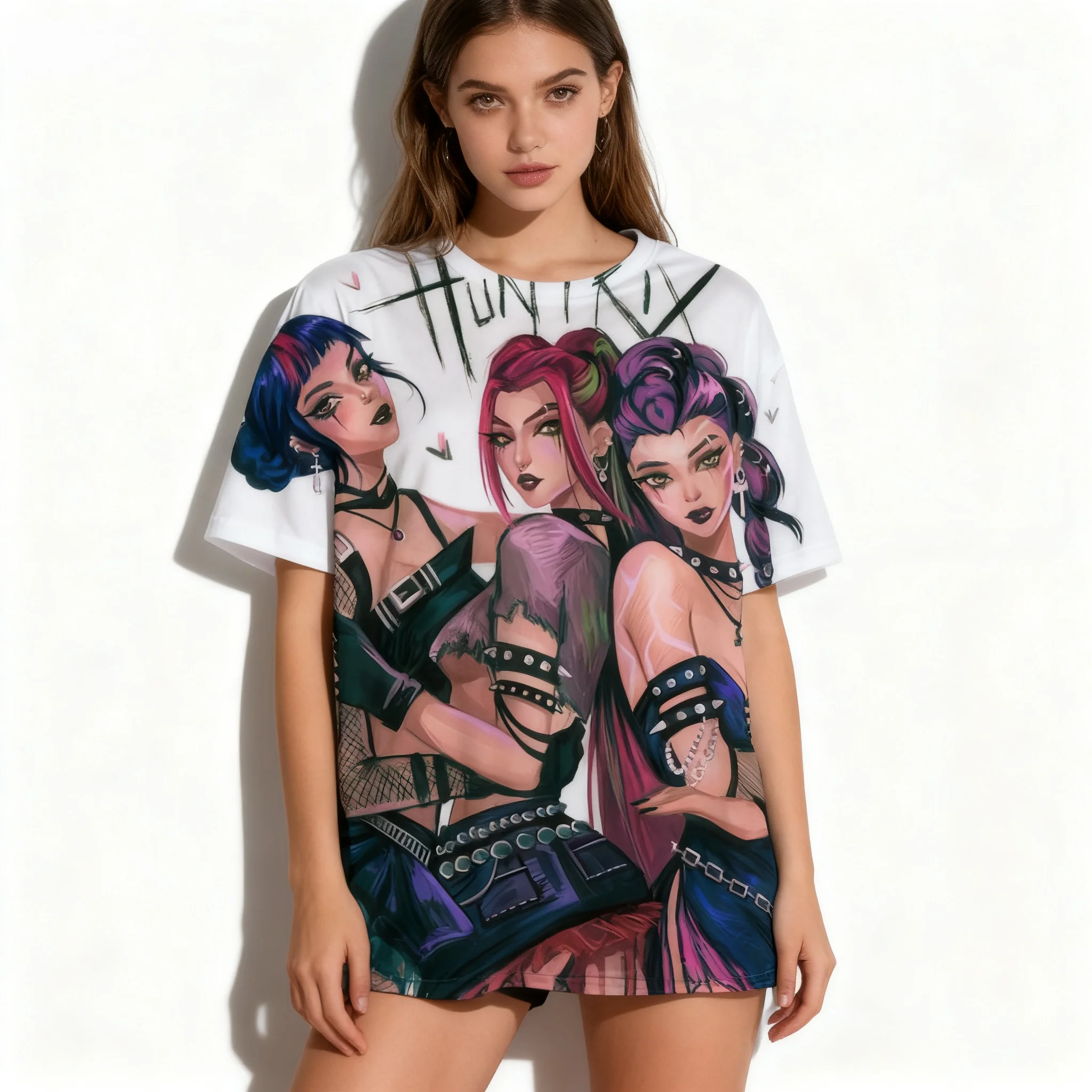 

Hot Selling Korean American Street Kpop Witch Hunting Group T-shirt 3D Women's Adult and Children's Oversized T-shirt Gift