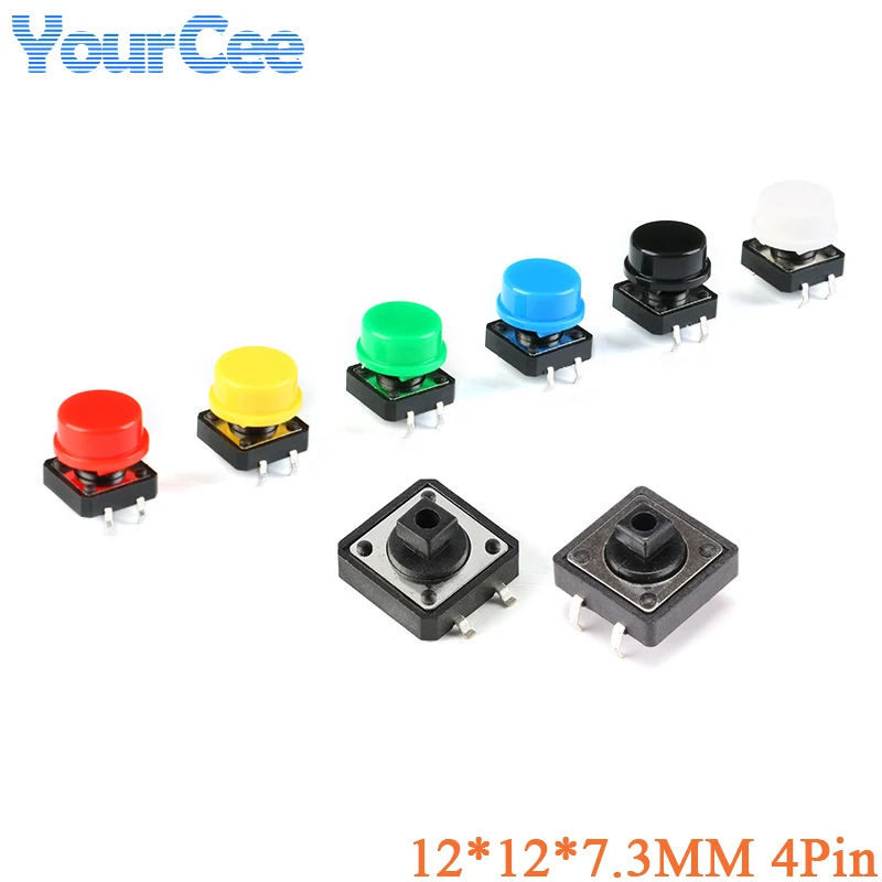 20Pcs Micro Switch Button Tactile Push Button Momentary 12*12*7.3MM + 5 Colors Tact Cap for DIY Kit Smart Electronics