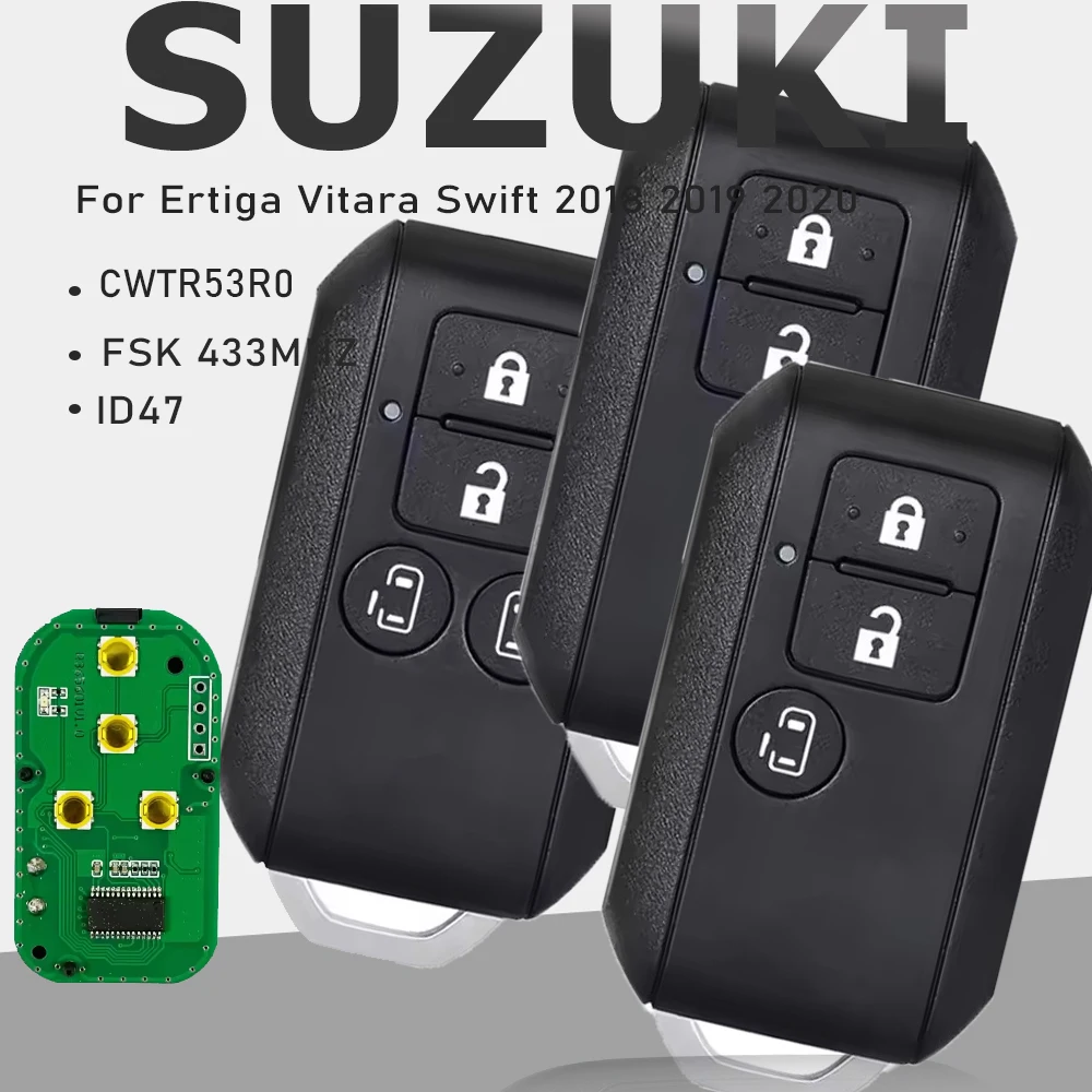 

KEYECU for Suzuki Ertiga Vitara Swift 2018-2020 CWTR53R0 433MHZ FSK ID47 PCF7953X Chip 2/3/4B Smart Remote Control Car Key
