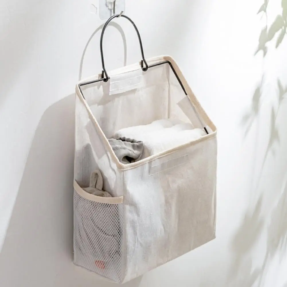 Multi-use Hanging Organizer Storage Bag Side Mesh Pocket Wall Closet Hanging Storage Basket with Iron Frame Wall Hanging Bag