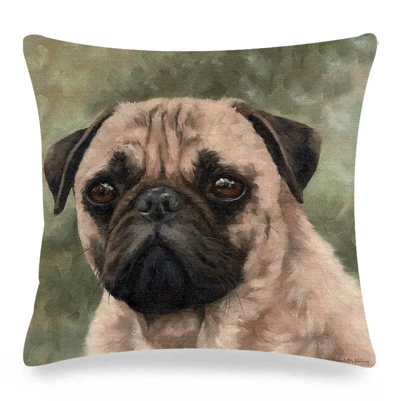 Pug Printed Pillows Cushion Cover 18x18 Inches Linen Pillowslip Home Sofa Car Decoration Throw Pillow Cover Cute Dogs Pillowcase