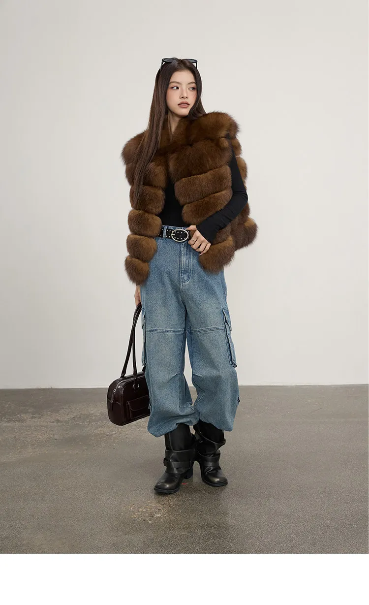Modische Herbst-Frauen-Fellmäntel aus Kunstfell, Outdoor-Damen-Jacken ohne Ärmel, flauschig, dick, warm, Winter-Oberbekleidung, Damen-Streetwear – Detail 3