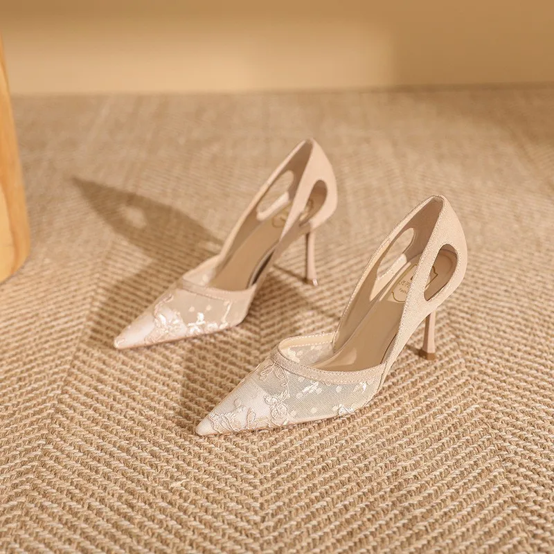 

Женская обувь в сетку, новинка весны 2023, пикантные красивые женские туфли на высоком каблуке с острым носком на шпильке, темпераментные одинарные туфли