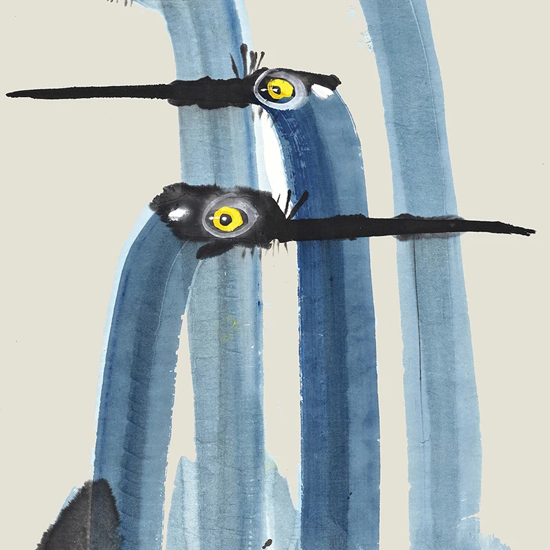 Antique Crane Painting Canvas Poster Cranes Fine Art Print Vintage Blue Birds Wall Pictures 19th Century Art Home Room Decor