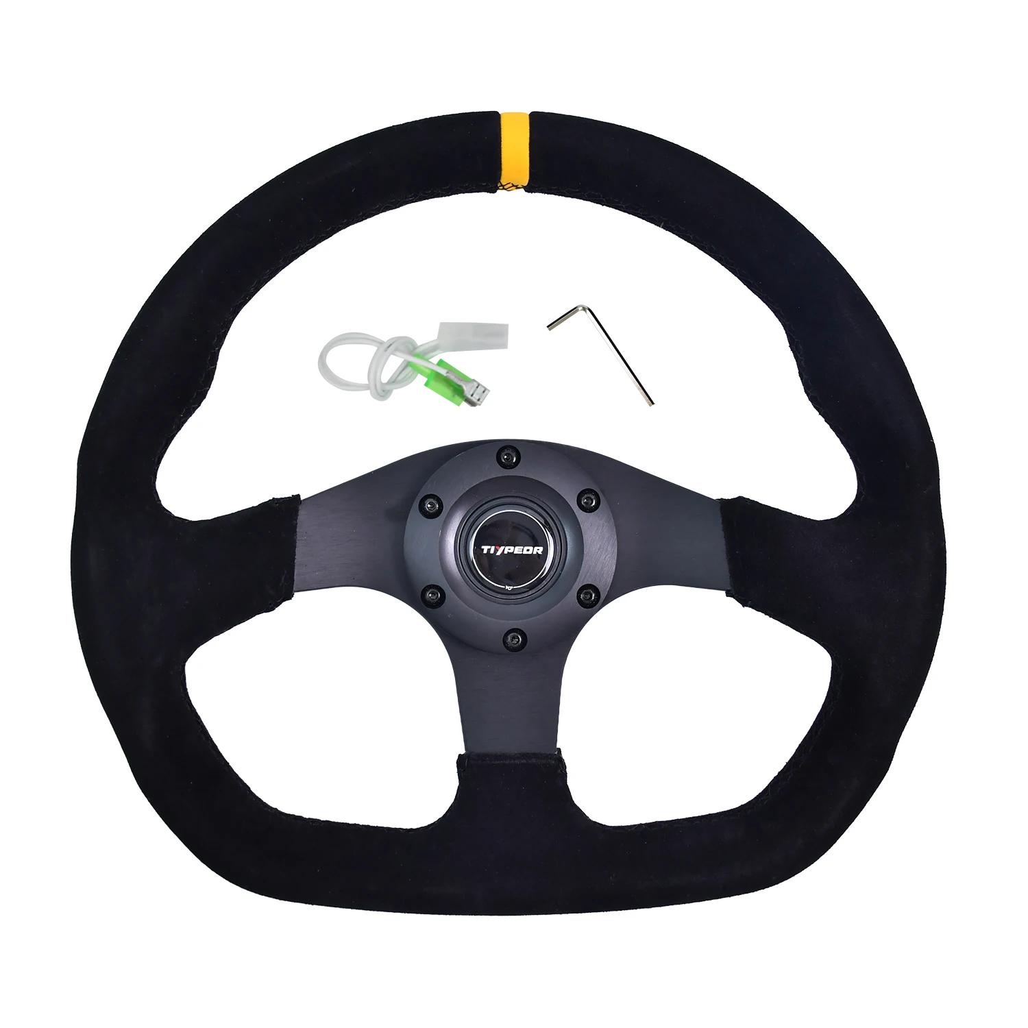 

TIYPEOR 325mm D-shaped Sport Steering Sheel Suede Leather Yellow Interface Universal Racing Steering Wheel With 6 Holes
