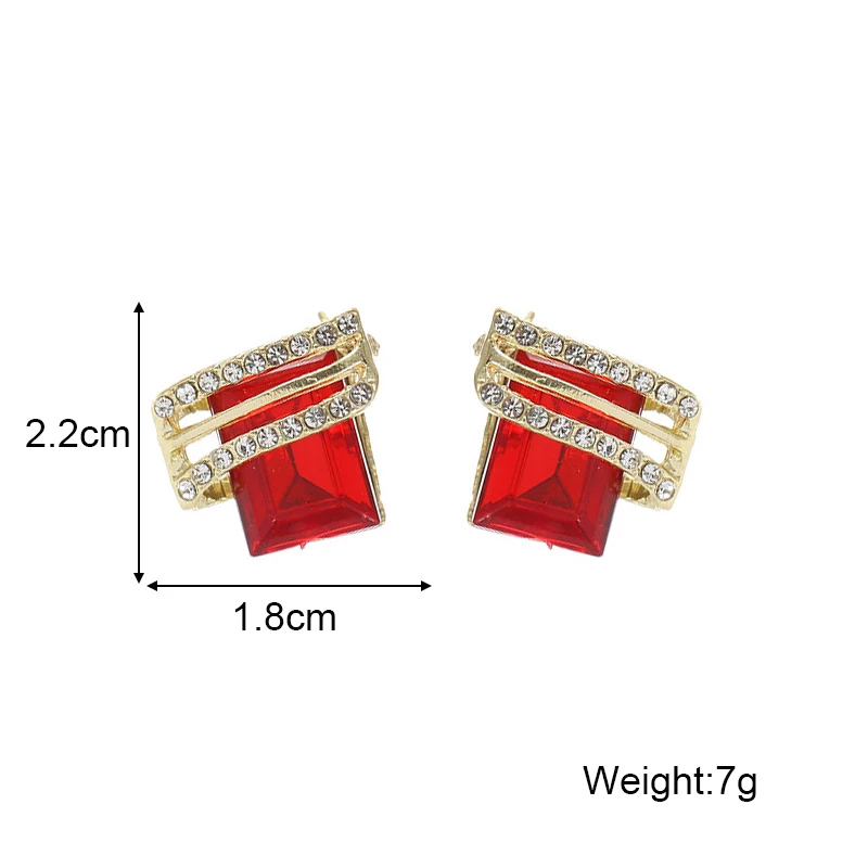 Red Green Crystal Women's Stud Earrings Small Square Shape Elegant Rhinestone Wraped Unique Design Female Fashion Ear Jewelry