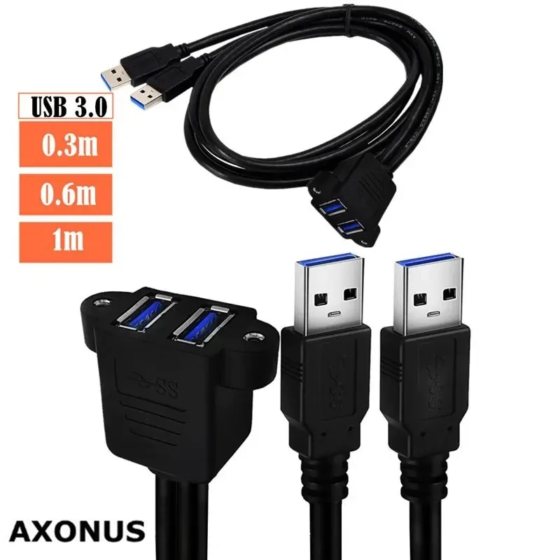 USB3.0 Dual Port Integrated With Screw Holes For Fixation, Dual USB Extension Cable With Ears, Double Layer USB Bezel Cable