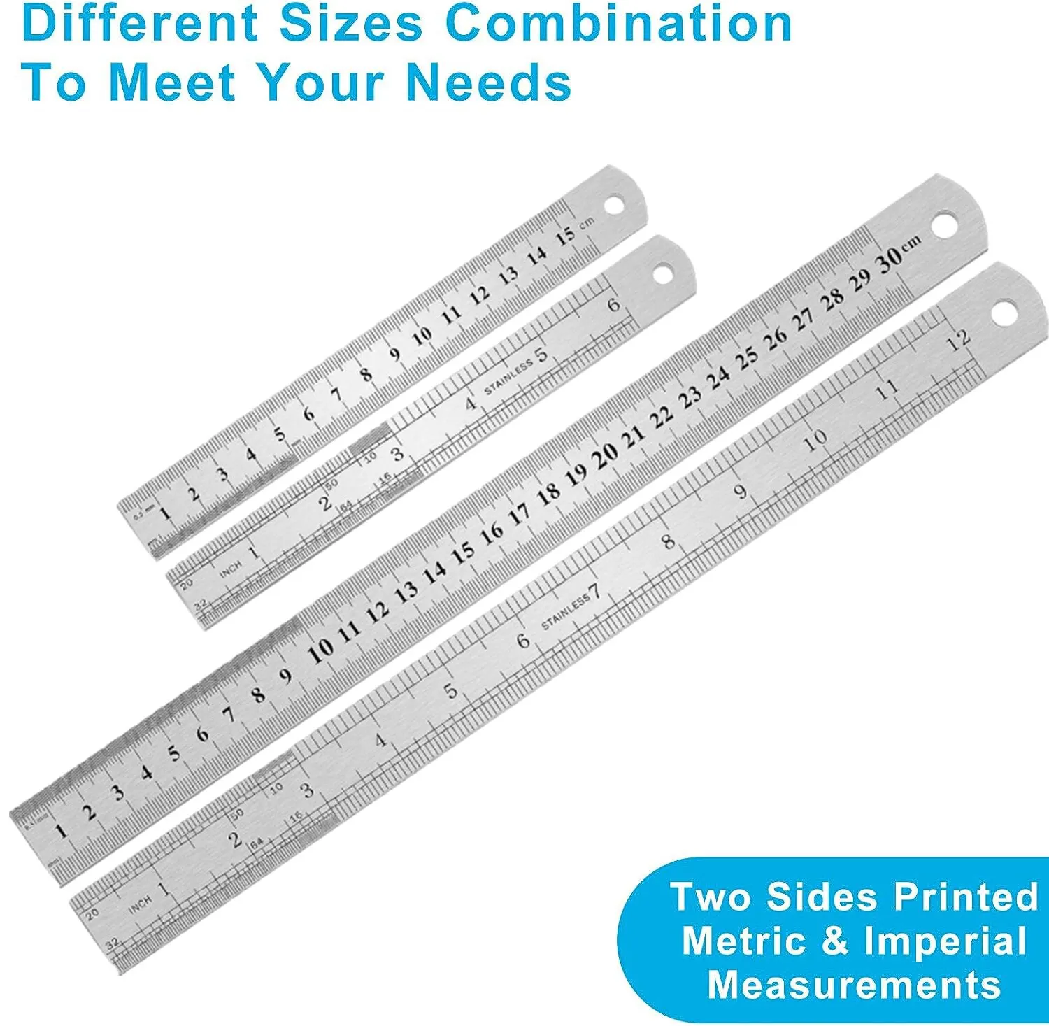 Stainless Steel Double Side Straight Ruler Centimeter Inches Scale Metric Ruler Precision Measuring Tool School Office Supplies