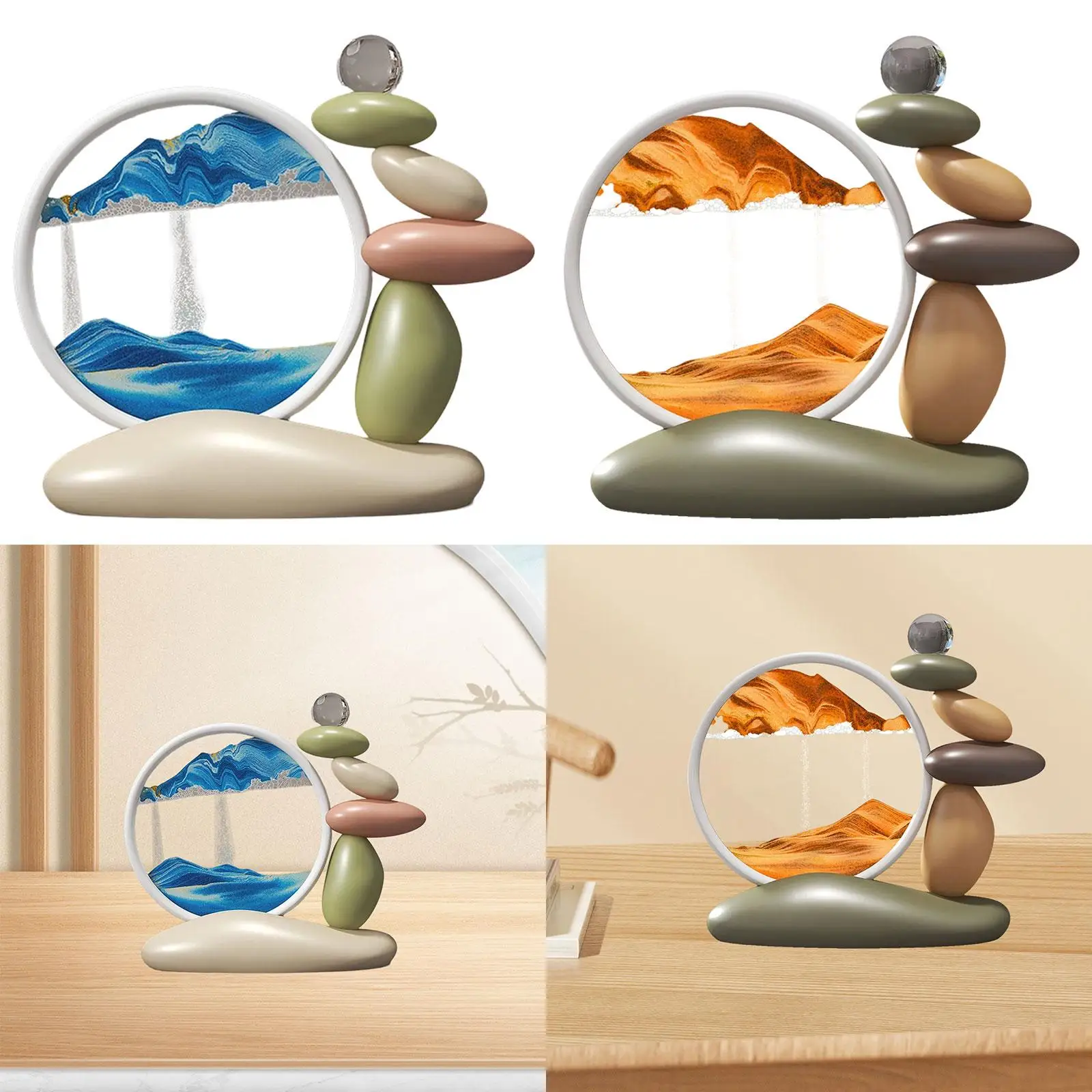 

Moving Sand Art Динамический песок Легкая пейзажная сцена Универсальное украшение для рабочего стола с камнями Фигурка для гостиной