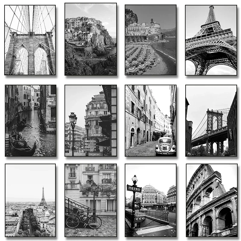 Frameless Canvas Painting (No Frame)Black White City New York Italy Venice London Paris Eiffel Tower Photography Art Posters Can