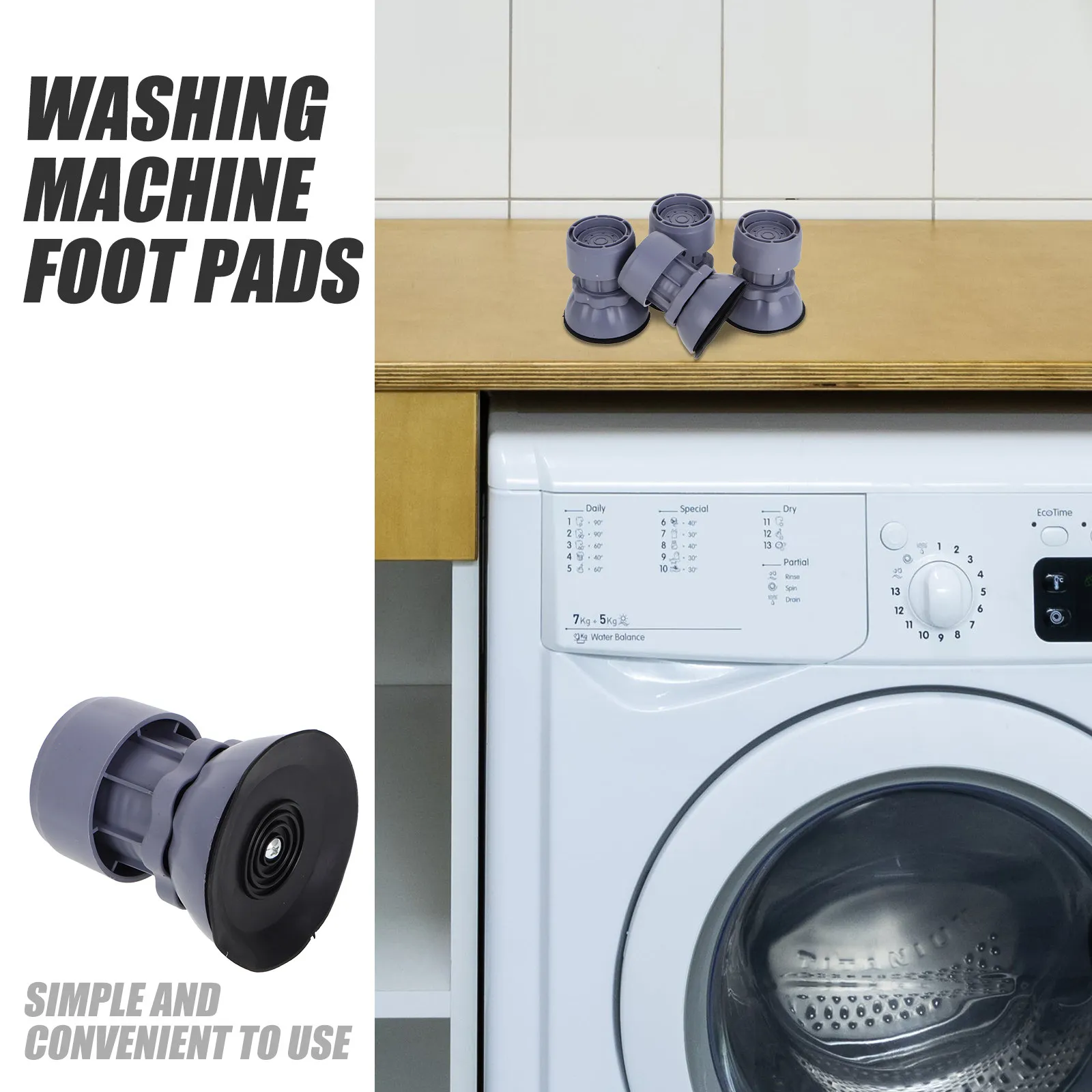 4Pcs Washing Machine Anti-Slip Foot Pads Shock Absorbing Noise Reduction Universal Stabilizer for Washer Dryer
