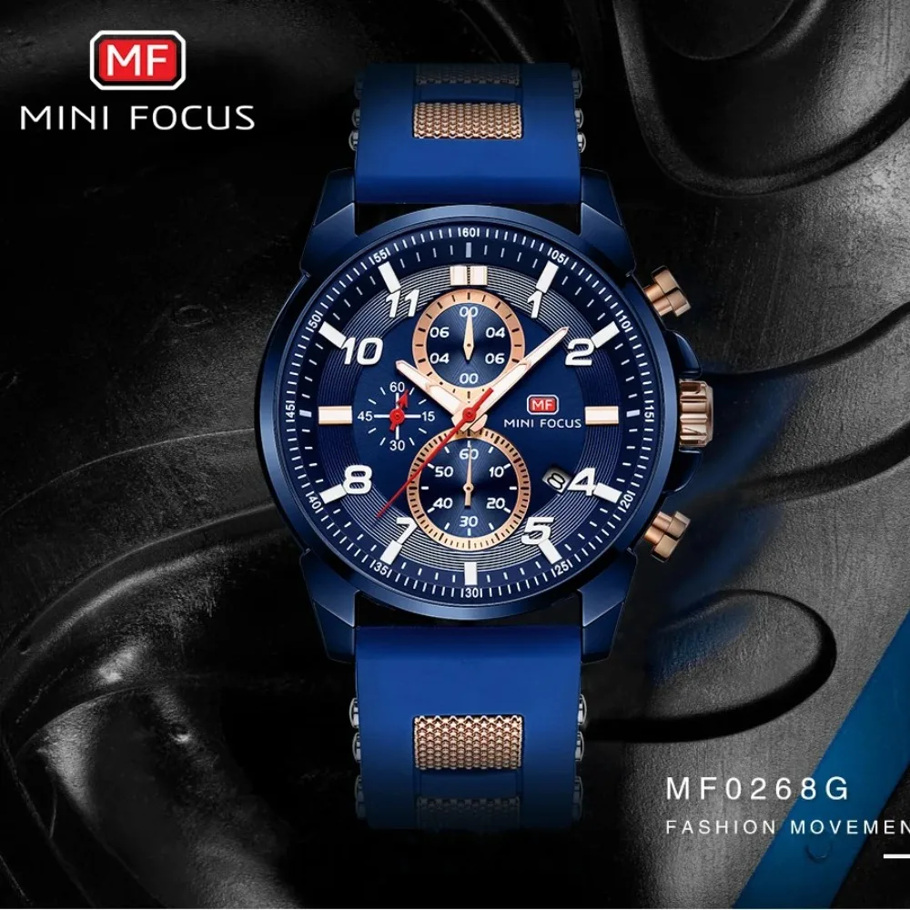 

MINI FOCUS 0268G Fashion Sports Quartz Luxury Men's Watch Waterproof Luminous Calendar Chronograph Watches for Men Reloj Hombre