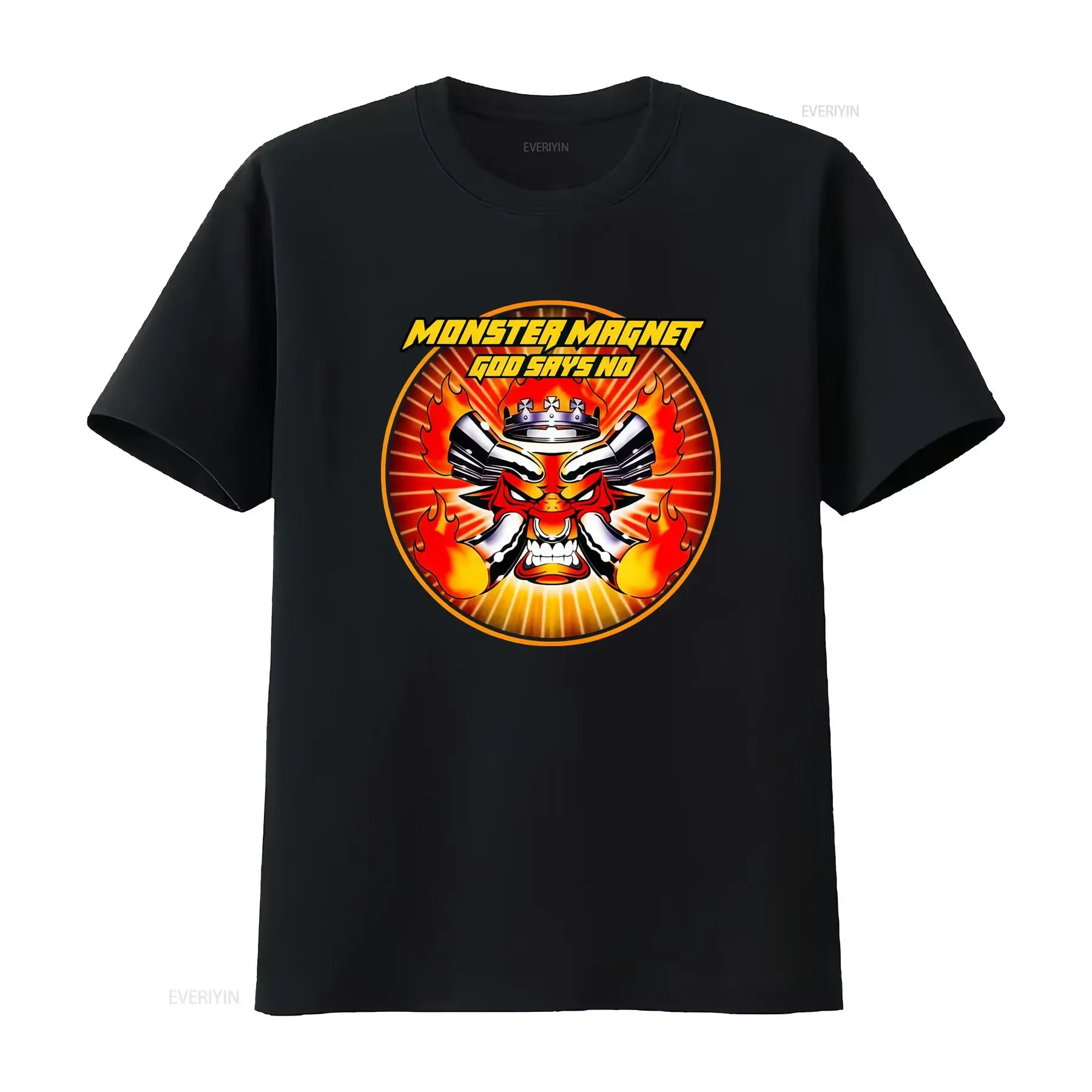 MONSTER MAGNET God Says No Heavy Metal Band Logo Flame Design Men's T shirt vintage Washed designer clothes Slightly Unisex