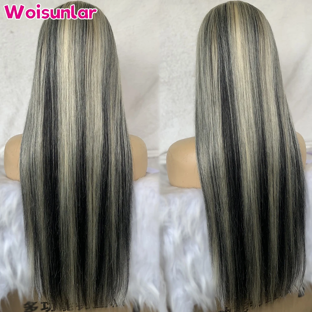 

36 inches Highlight 613 and Black Front Lace wig human hair 13x6 13x4 Transparent Lace Straight 200 density Black Women hair wig