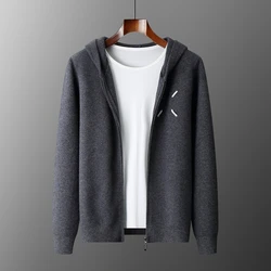100% Class A Cashmere Sweater Autumn/Winter Four Flat Thick Hoodie Men's Casual Knitted Zipper cardigan Warm Luxury Men's Wear