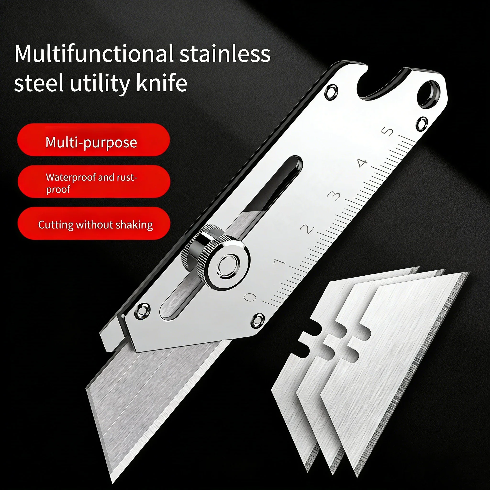 Heavy-Duty Industrial Utility Knife Compact Stainless Steel Craft Cutter with Bottle Opener SK5 Blades, for DIY Professional Use
