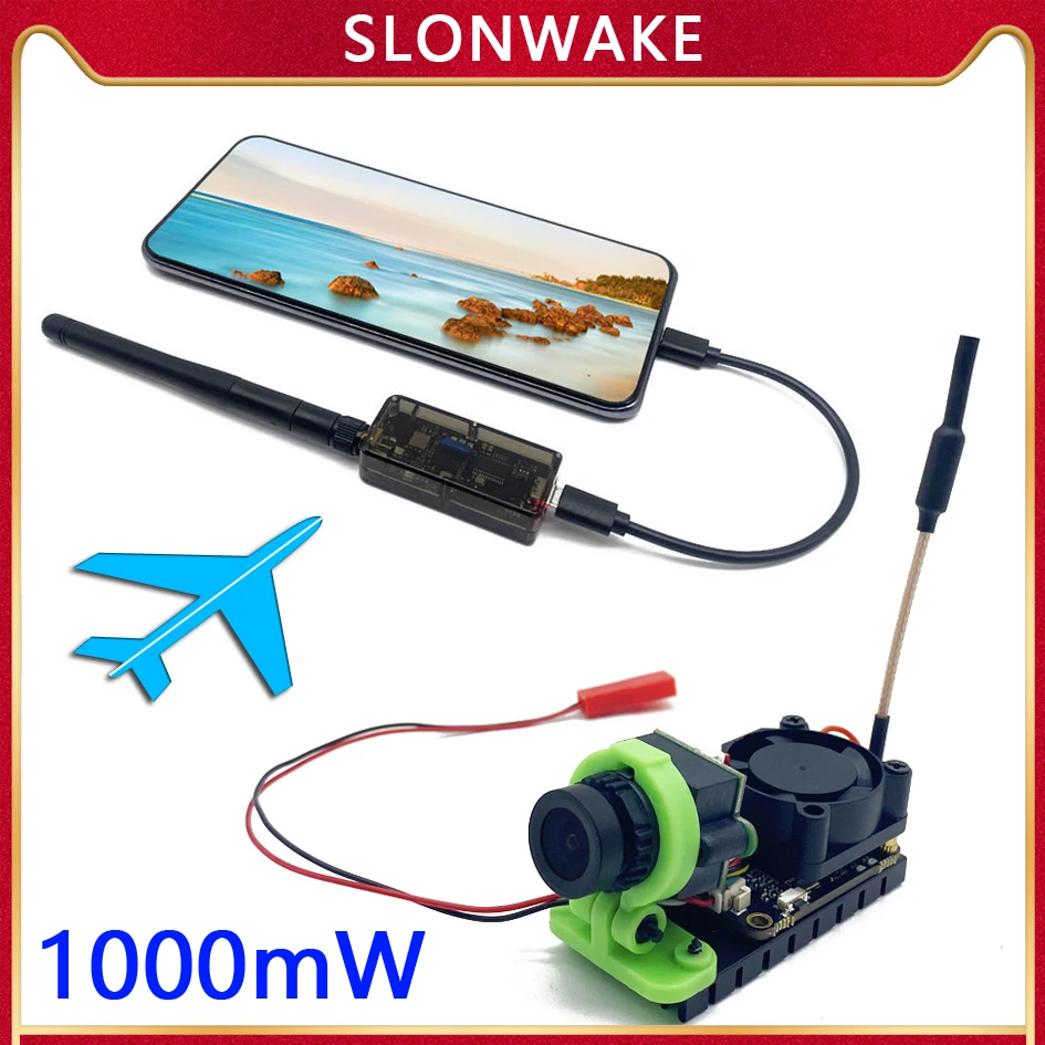 SLONWAKE 5.8G FPV Receiver UVC Video Downlink OTG Android Phone and 5.8G 48CH 1000mW adjustable VTX Transmitter Camera 1000TVL