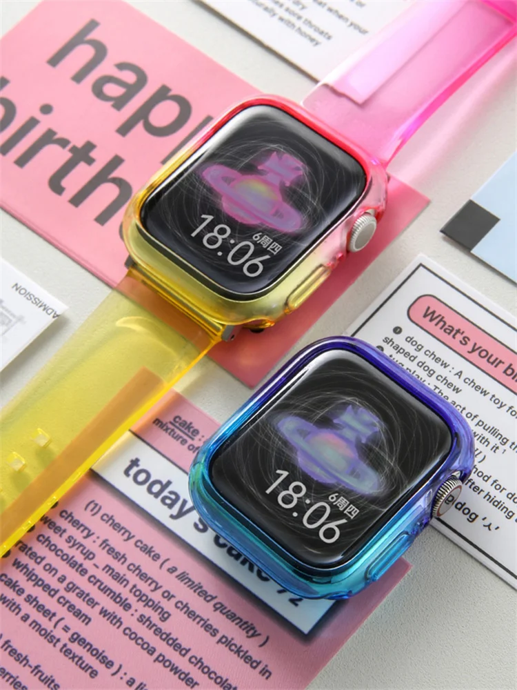 Niedliche allmähliche Änderung Farbe klares Gehäuse für Uhrengehäuse 49mm 45 41 44 42 40 Correa Stoßstange für Apple Watch Ultra 9 8 7 TPU Uhrengehäuse
