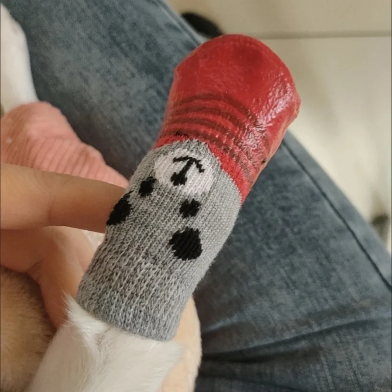 Pet Dog Boots Waterproof Anti Slip Knitting Warm Velcro Socks Cute Pattern Rain Snow Outdoor Walking Shoes For Small Medium Dogs