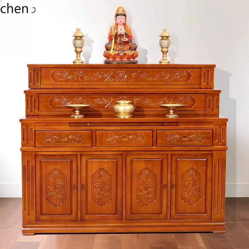 

QZT Table Home Incense Case Cabinet Solid Wood Buddha Shrine Multi-Layer Buddha Hall Stepped Offering Table