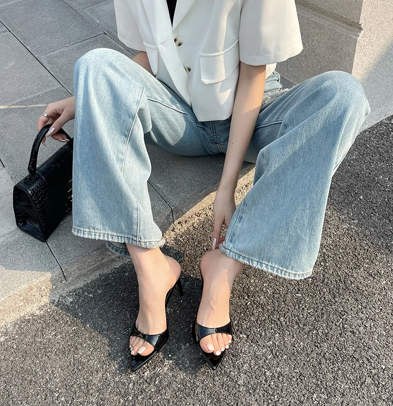 Red Heels Slippers 7cm or 10cm Stiletto Heels Ladies Sandals White Patent Leather Summer Shoes Woman 2026 Pointed Toe Sandalias image 3