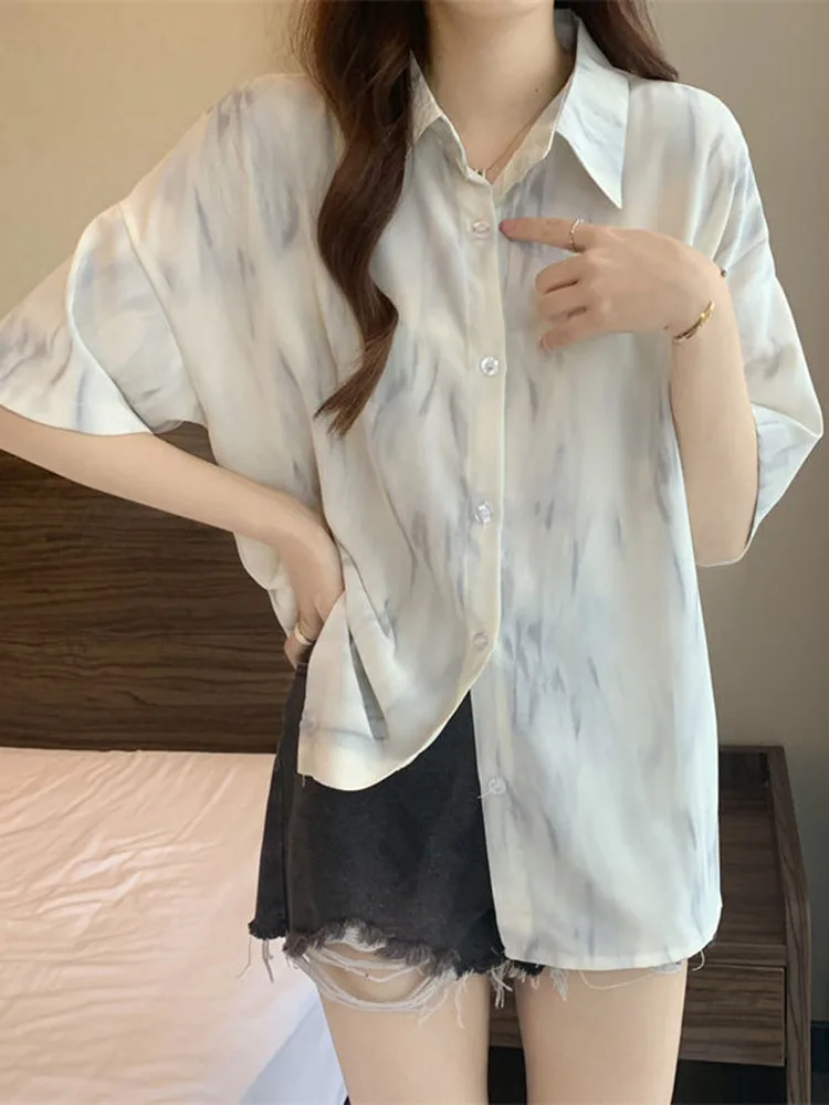 

Zoki Japan Sweet Preppy Style Shirt Women Fashion Short Sleeve Loose Blouse Summer Casual All Match Turn Down Collar New Tops