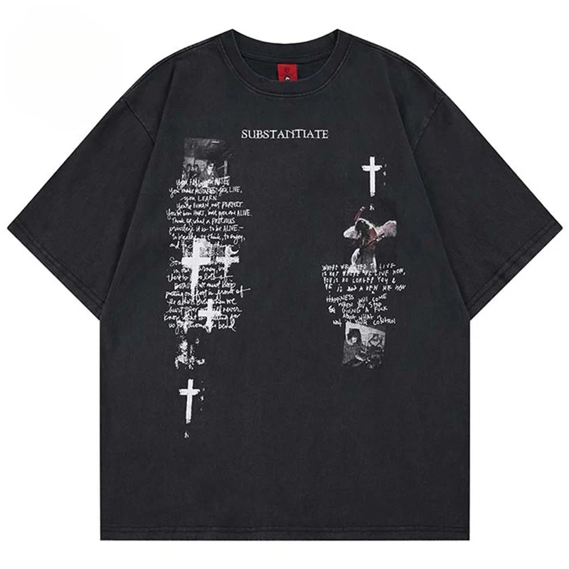 

Cross Graphic T Shirts Men Streetwear Harajuku Hip Hop Oversized Y2K T-shirts Casual Loose Tshirts Tee Tops