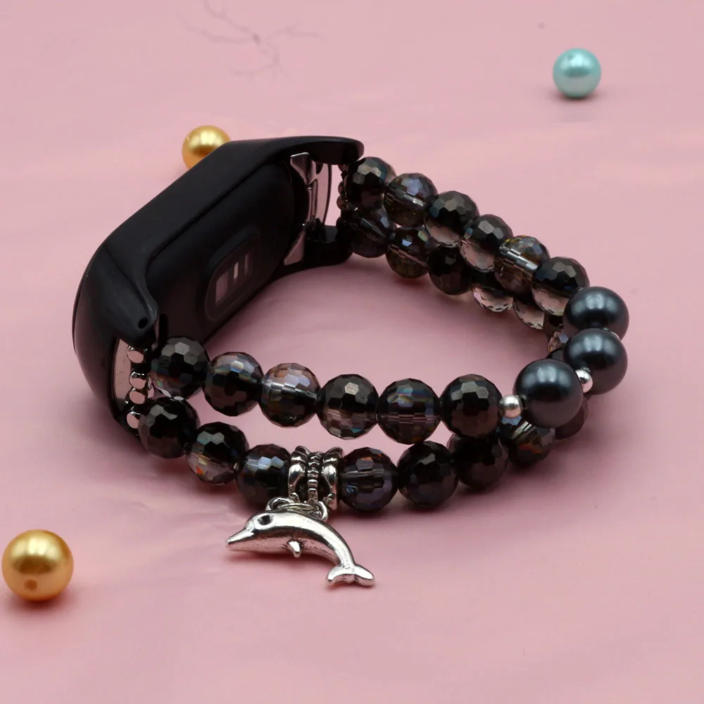 สายรัดข้อมือเครื่องประดับสีดำ Mi band 7โก้ยืดหยุ่นสำหรับ Xiaomi Mi band 7สายนาฬิกาข้อมือสุดหรูสายรัดข้อมือ