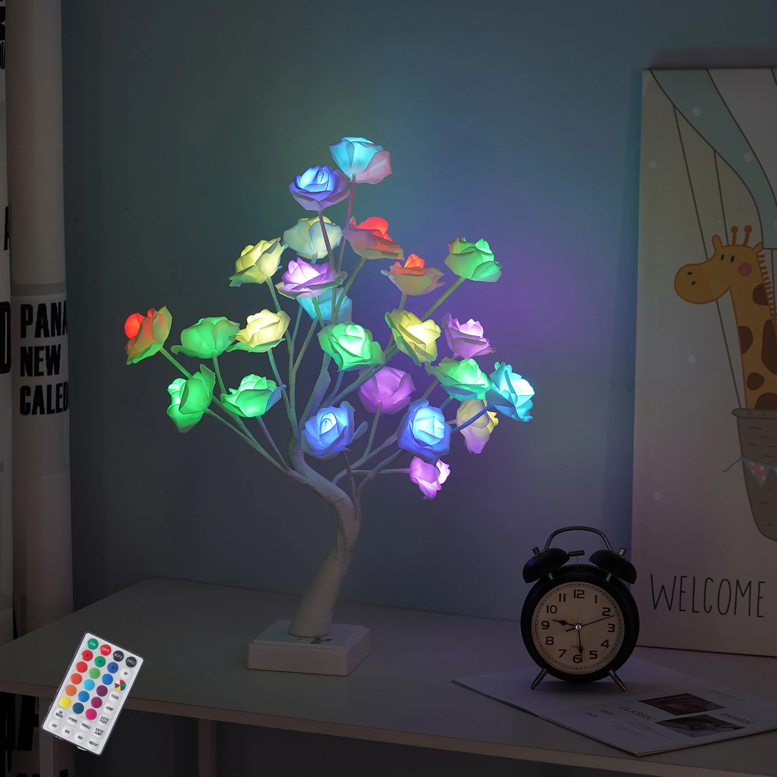 Dream Color Rose Tree Night Light Remote Timer Mood Light Home Bedroom Bedside Party Wedding Fairy Décor Gift For Her Table Lamp