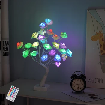 18 Colors Rose Flower Tree Lamp Remote LED Night Light USB/Battery Powered Table Desk…