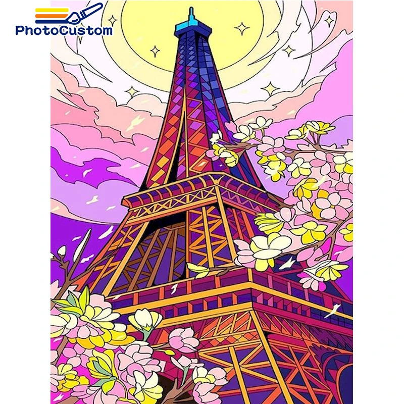 PhotoCustom 5D Diamond Painting Adults Landscape DIY Crafts Drill Rhinestone Tower Embroidery Cross Stitch Kits Home Diamond Art