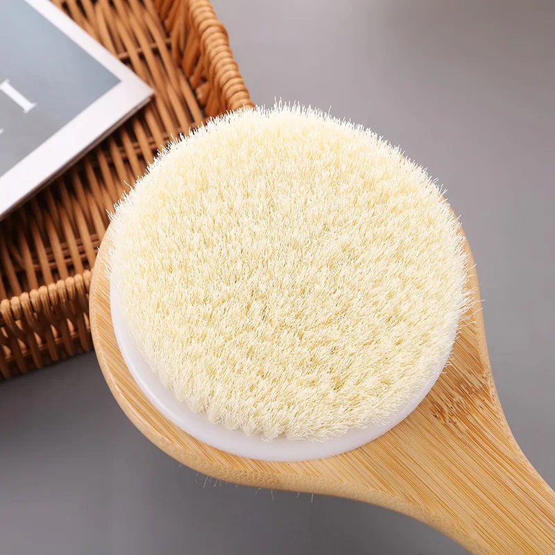 Natural Long Handle Bristle Brush Soft Wet Dry Skin Body SPA Massager Brush Bath Shower Brushes Exfoliating Bathing Brush Tool