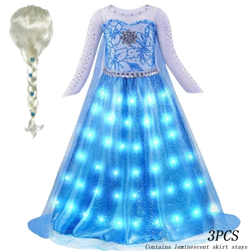 Frozen Elsa princess dress LED light up dress for kids glowing cosplay snow queen Elsa costumes Carnival party girl dresses