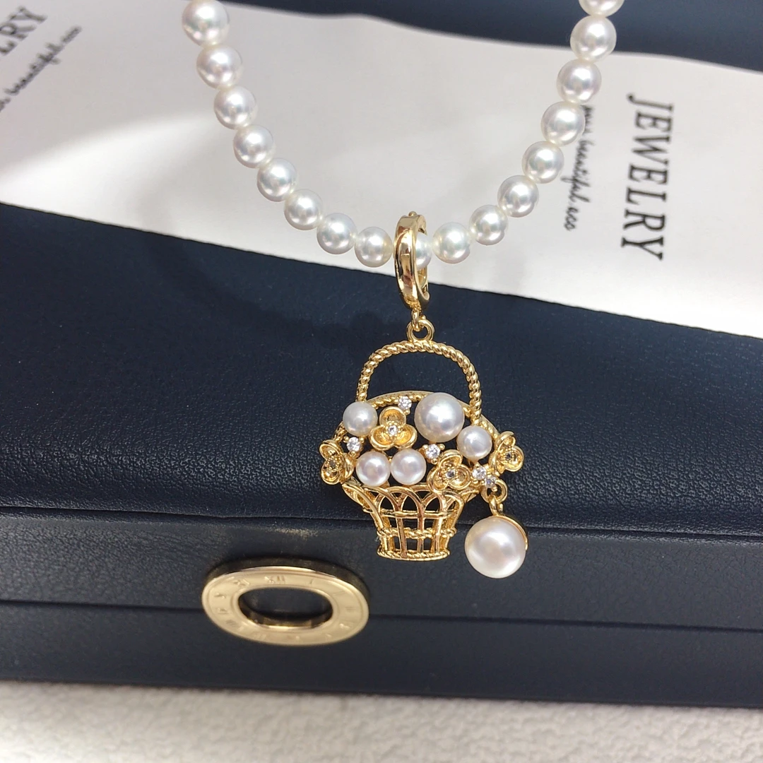 

Natural Freshwater Pearl Pendant Hollow Flower Basket Pearl Pendant Universal Buckle Design Light Luxury Style Women's Jewelry