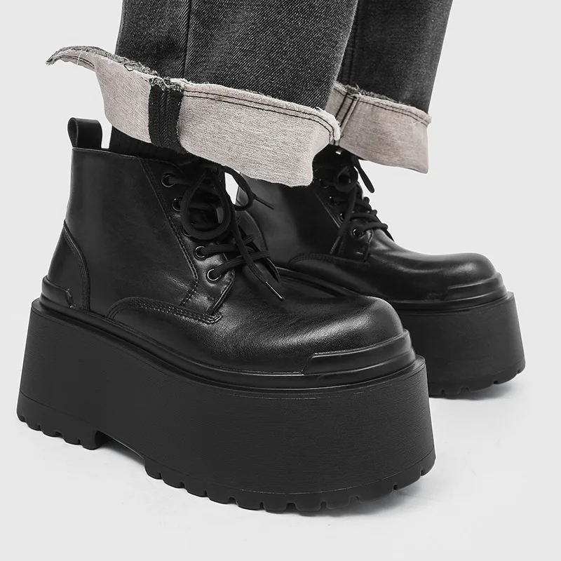 mens casual stage nightclub platform boots lace-up original leather shoes cowboy autumn winter boot brand designer ankle botas