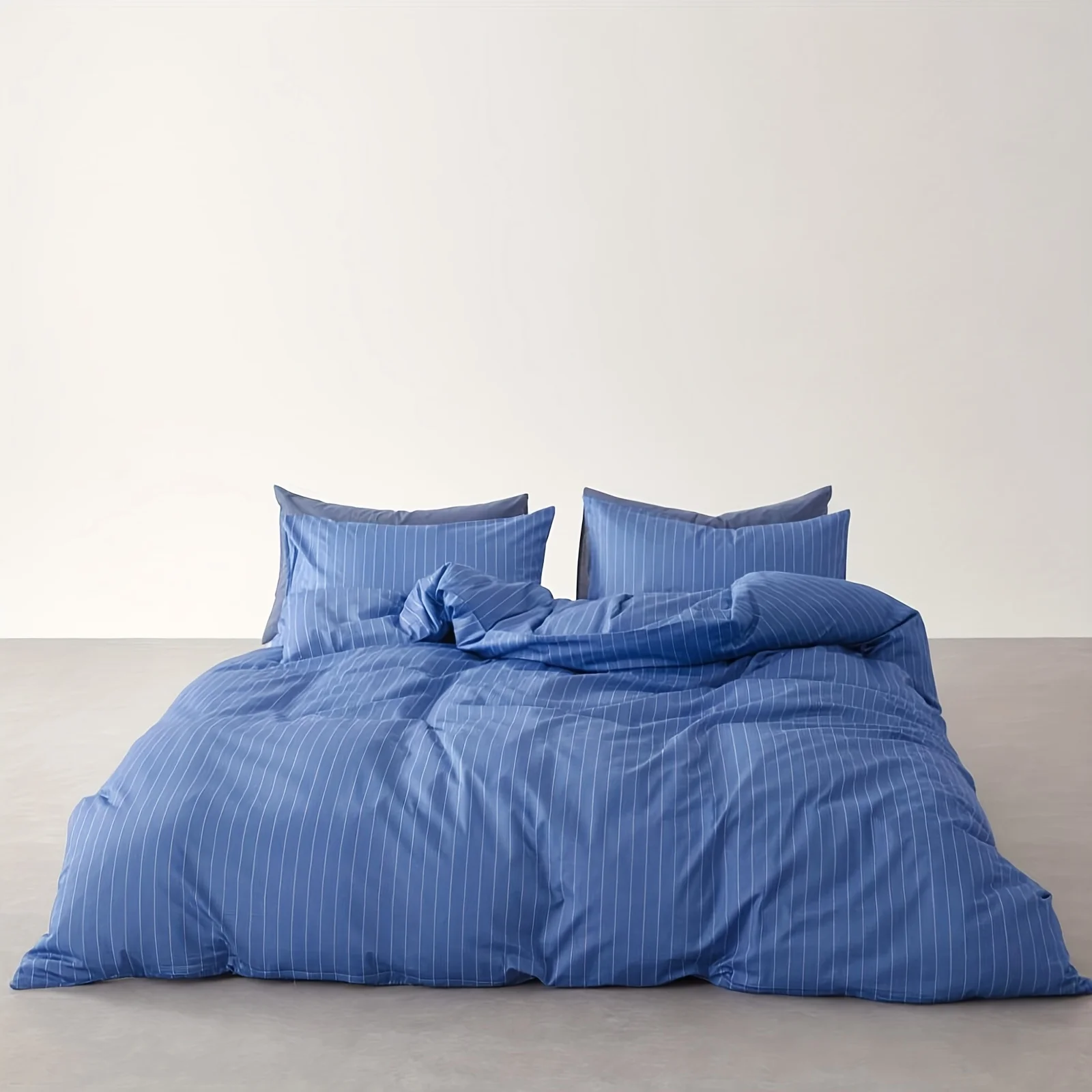 

Синий хлопковый простой стильный полосатый пододеяльник с принтом, комплект из трех предметов (2 наволочки + 1 пододеяльник) без подушек или пододеяльников, комплект покрывала из трех предметов с геометрическим рисунком, ультрамягкий удобный комплект дыша