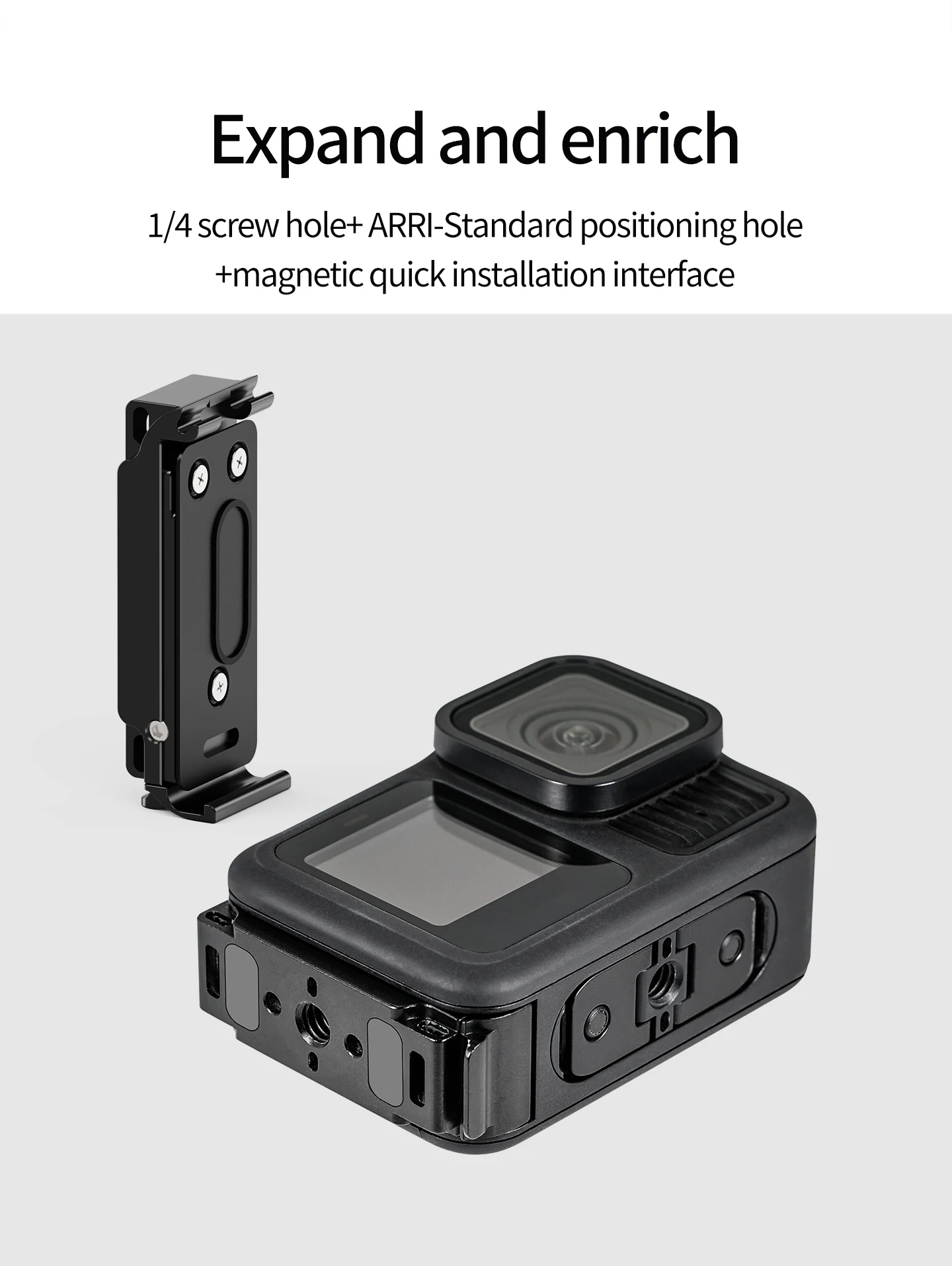 Metall-Seitenabdeckung Batteriefach für GoPro 13 12 11 10 9 Einfach Abnehmbar Staubdicht Magnetisch Schnellverschluss 1/4" Schraubmontage-Set – Detail 8