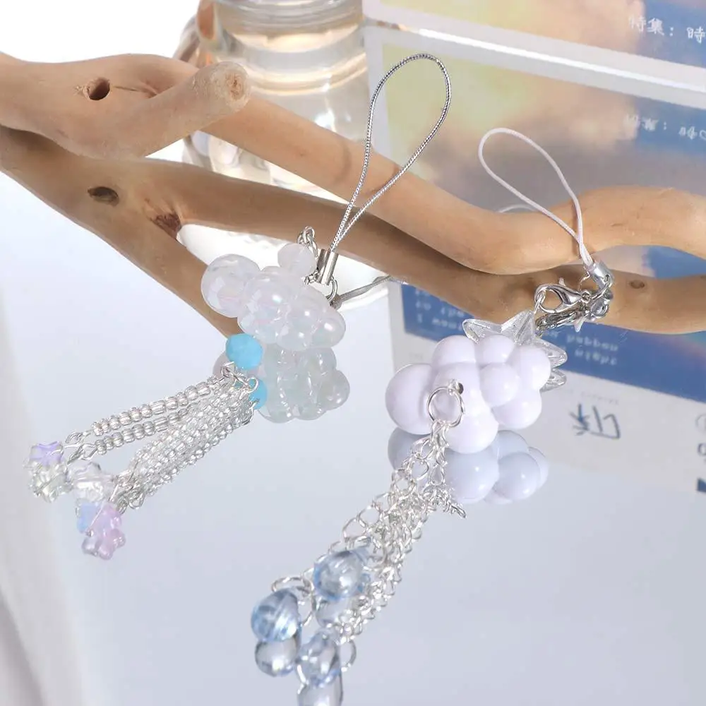 

3D Cloud Cloud Star Lanyard Keyring Pendant Star Tassel Mobile Phone Strap Anti-Lost Wrist Strap Beaded Phone Chain Women Girls