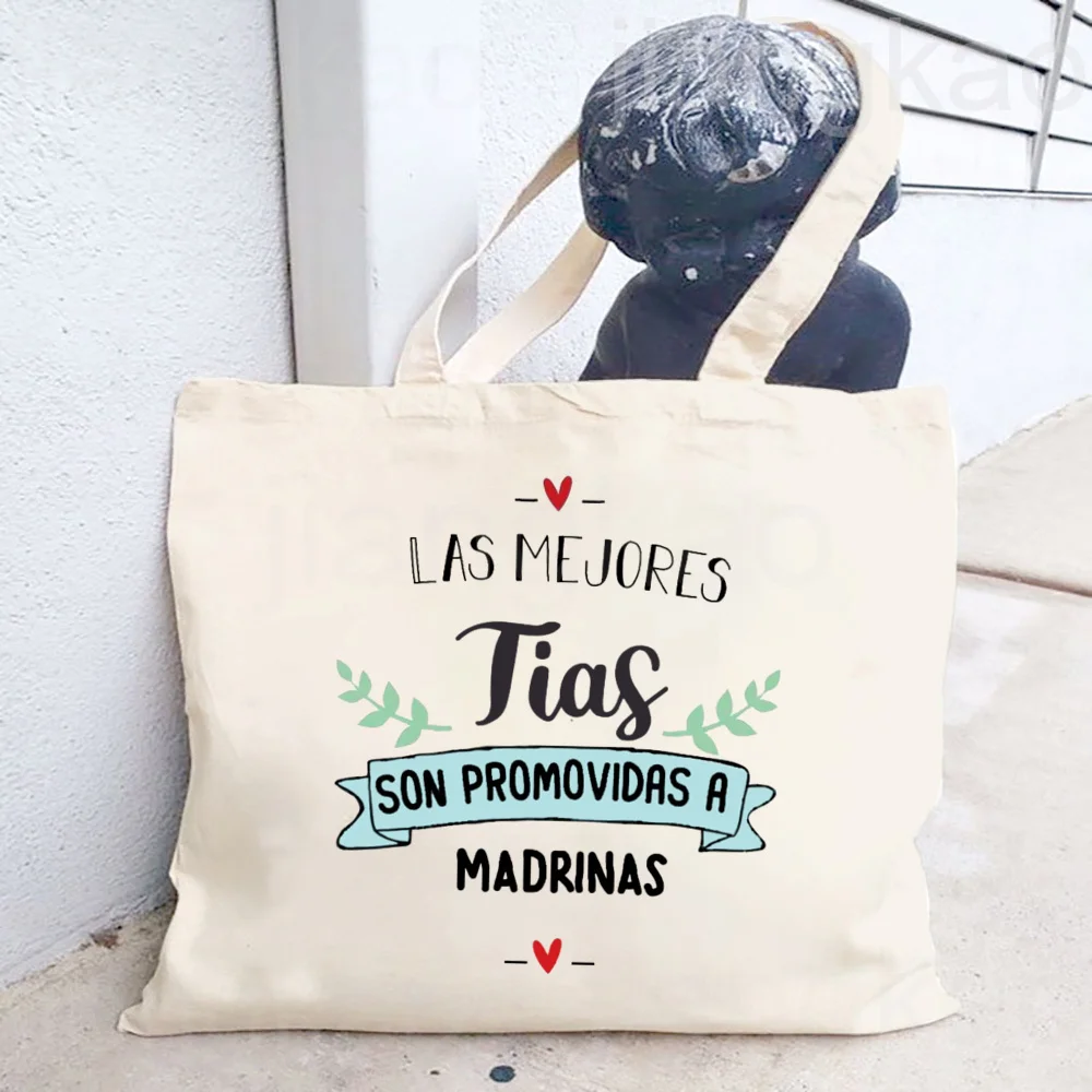 My Godmother Is Undoubtedly The Most Sacred Spanish Printed Tote Bag Women Shopping Bags Canvas Shoulder Bag Gift for Godmother