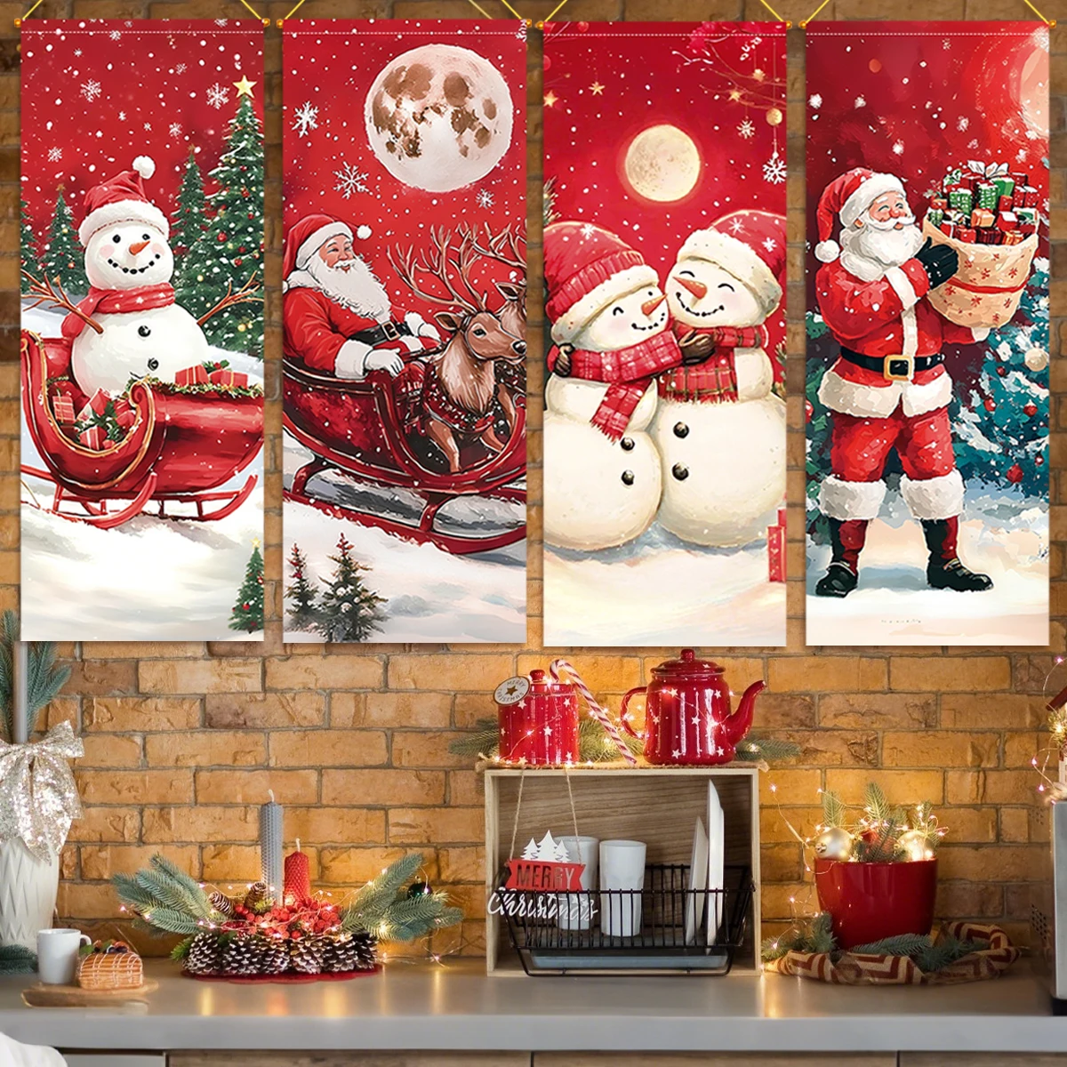 Christmas Hanging Flag Oranment Vintage Christmas House Pull Flags Hanging Decor 2025 for Home Party Fireplace Decorations 2026