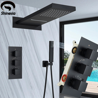 Shinesia Thermostatic Rain Waterfall Shower Faucet Set Concealed Faucet Wall Mounted Column Hot And Cold Shower System