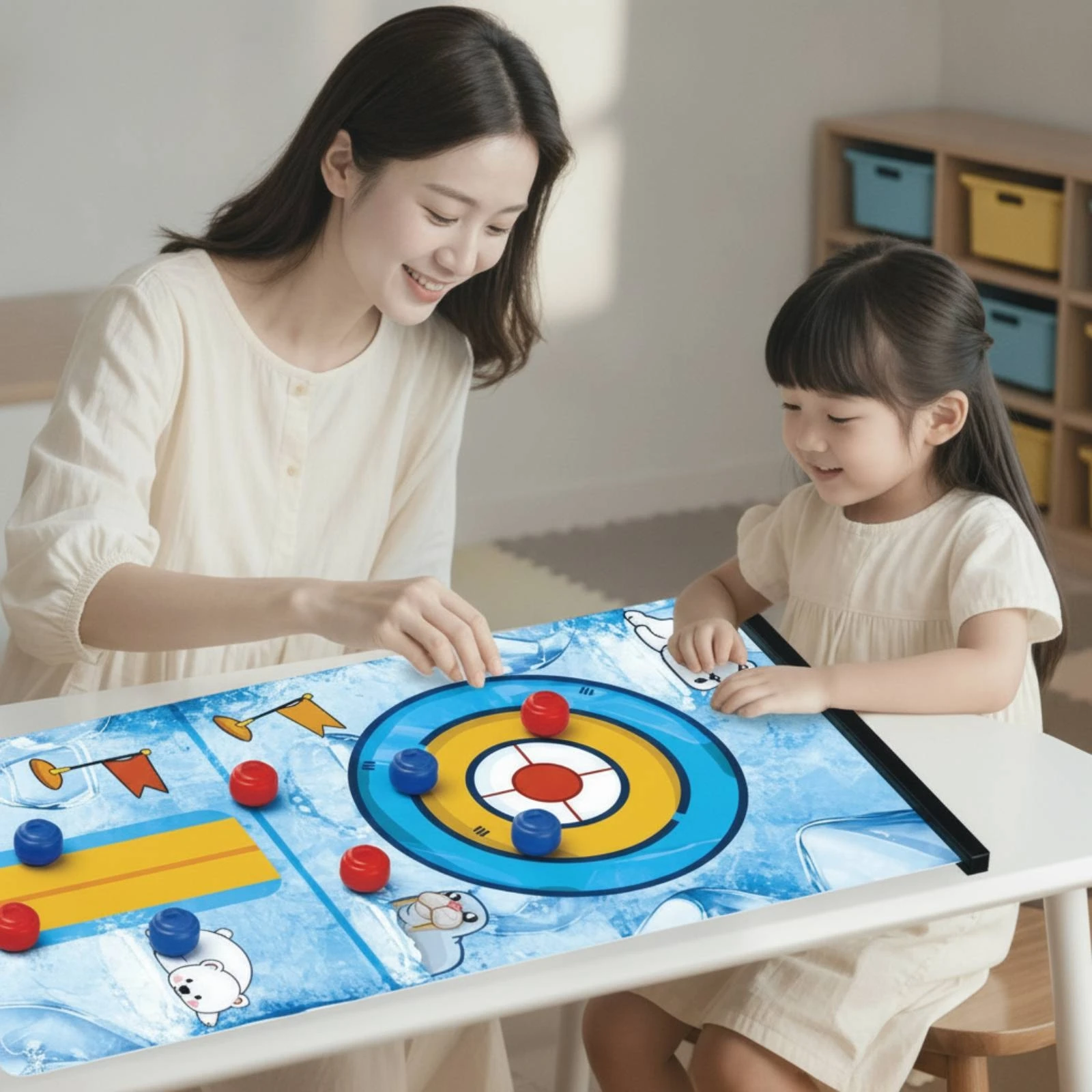 

Quadruple Action Desktop Sports Game Interactive Miniature Curling Game Set Multiplayer for Family, Party