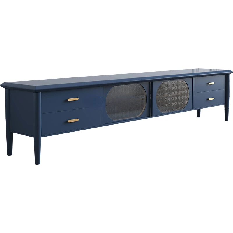 

Nordic Retro Solid Wood TV Cabinet Light Luxury Begonia Glass Blue Simple Combination