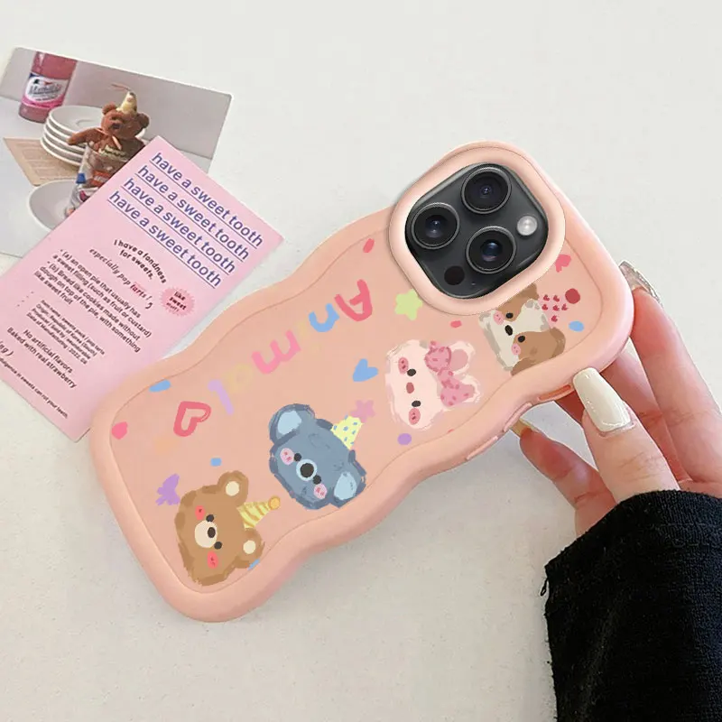 Fashion Cute Dog Macalong Phone Case for iPhone XR 11 12 13 14 15 PRO MAX PLUS Soft Cover Wavy edged Shockproof Coque Girl Shell